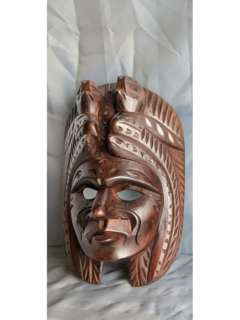 Hand Carved Wood Inca Maya Aztec Warrior Wooden Mask Two Birds Life Death 11”